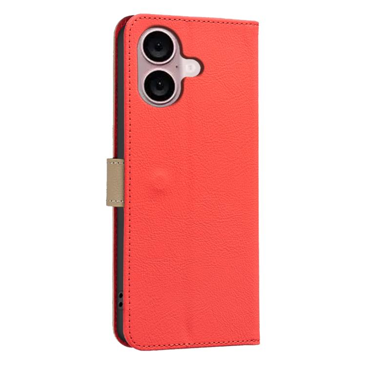 For iPhone 16 Splicing Color Hollow Flower Pattern RFID Leather Phone Case