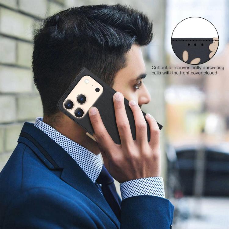 For iPhone 17 Pro Splicing Color Hollow Flower Pattern RFID Leather Phone Case