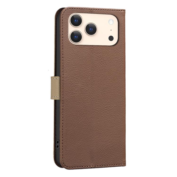 For iPhone 17 Pro Splicing Color Hollow Flower Pattern RFID Leather Phone Case