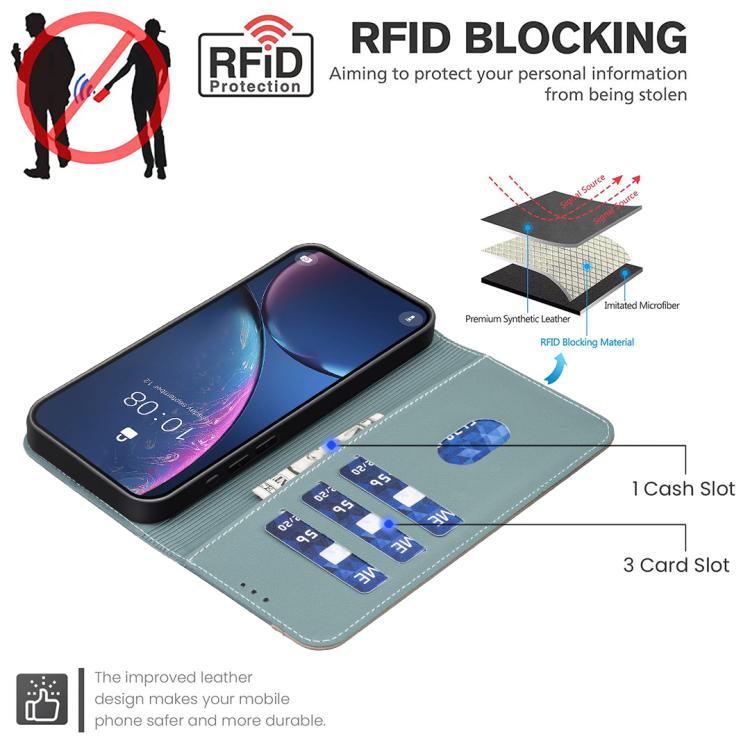 For iPhone 17 Pro Splicing Color Hollow Flower Pattern RFID Leather Phone Case