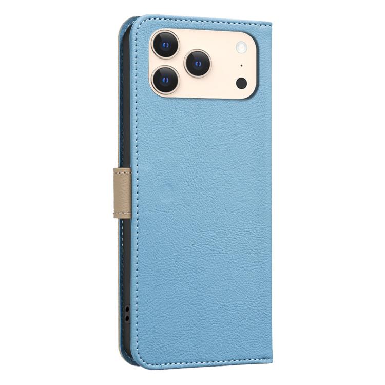 For iPhone 17 Pro Splicing Color Hollow Flower Pattern RFID Leather Phone Case