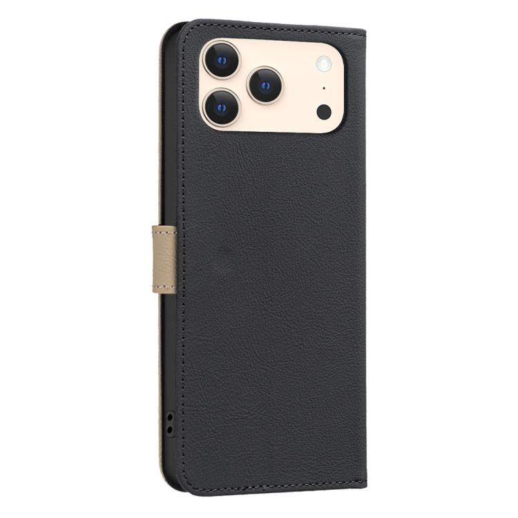 For iPhone 17 Pro Max Splicing Color Hollow Flower Pattern RFID Leather Phone Case