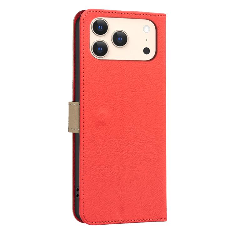 For iPhone 17 Pro Max Splicing Color Hollow Flower Pattern RFID Leather Phone Case
