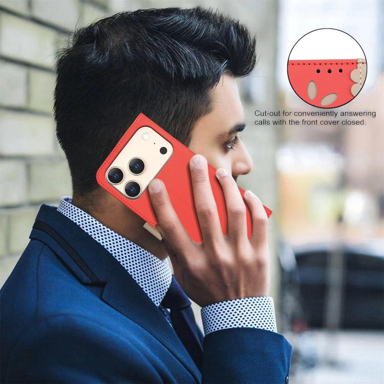 For iPhone 17 Pro Max Splicing Color Hollow Flower Pattern RFID Leather Phone Case