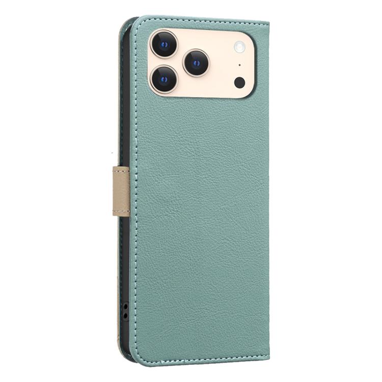 For iPhone 17 Pro Max Splicing Color Hollow Flower Pattern RFID Leather Phone Case