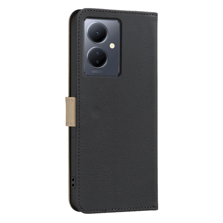 For vivo Y78 5G / Y36 Splicing Color Hollow Flower Pattern RFID Leather Phone Case