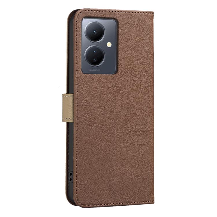 For vivo Y78 5G / Y36 Splicing Color Hollow Flower Pattern RFID Leather Phone Case