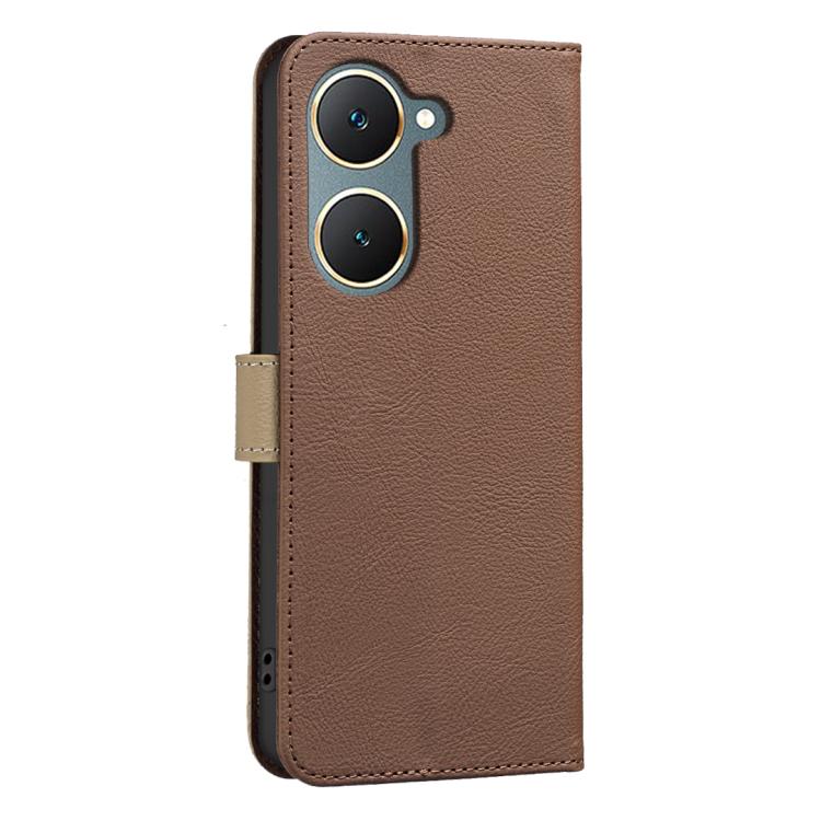 For vivo Y03 4G Global Splicing Color Hollow Flower Pattern RFID Leather Phone Case