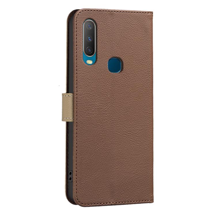 For vivo Y17 / Y11 / Y15 / Y12 Splicing Color Hollow Flower Pattern RFID Leather Phone Case