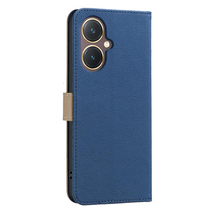 For vivo Y27 4G Splicing Color Hollow Flower Pattern RFID Leather Phone Case