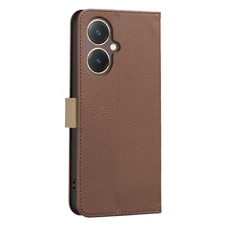 For vivo Y27 4G Splicing Color Hollow Flower Pattern RFID Leather Phone Case