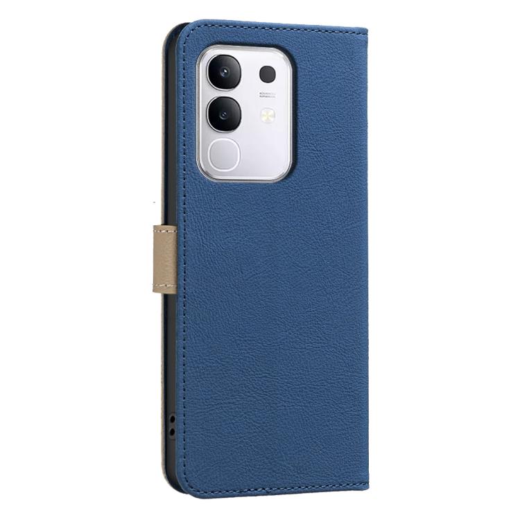 For vivo Y29 4G Splicing Color Hollow Flower Pattern RFID Leather Phone Case