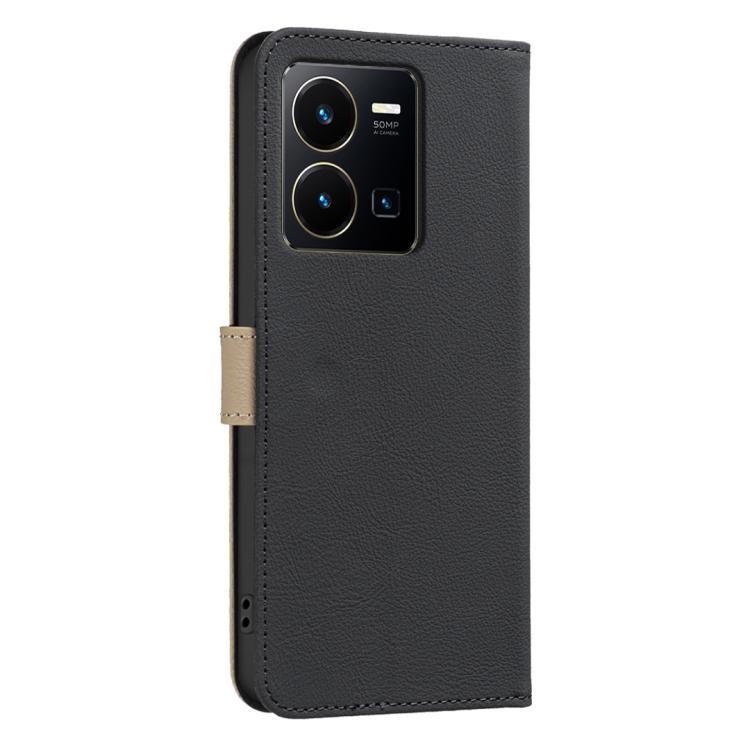 For vivo Y35 4G / Y22S Splicing Color Hollow Flower Pattern RFID Leather Phone Case