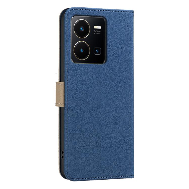 For vivo Y35 4G / Y22S Splicing Color Hollow Flower Pattern RFID Leather Phone Case