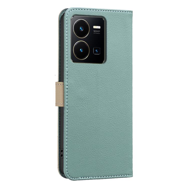 For vivo Y35 4G / Y22S Splicing Color Hollow Flower Pattern RFID Leather Phone Case