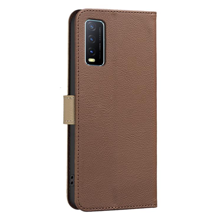 For vivo Y20 Splicing Color Hollow Flower Pattern RFID Leather Phone Case