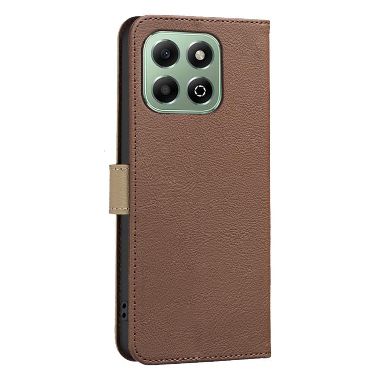 For Honor X6B Splicing Color Hollow Flower Pattern RFID Leather Phone Case