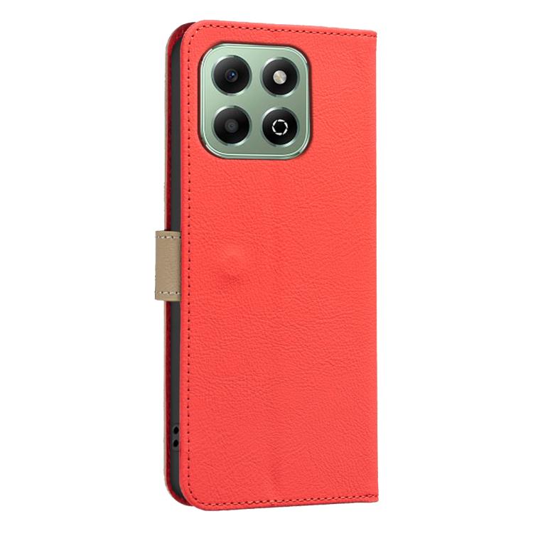 For Honor X6B Splicing Color Hollow Flower Pattern RFID Leather Phone Case