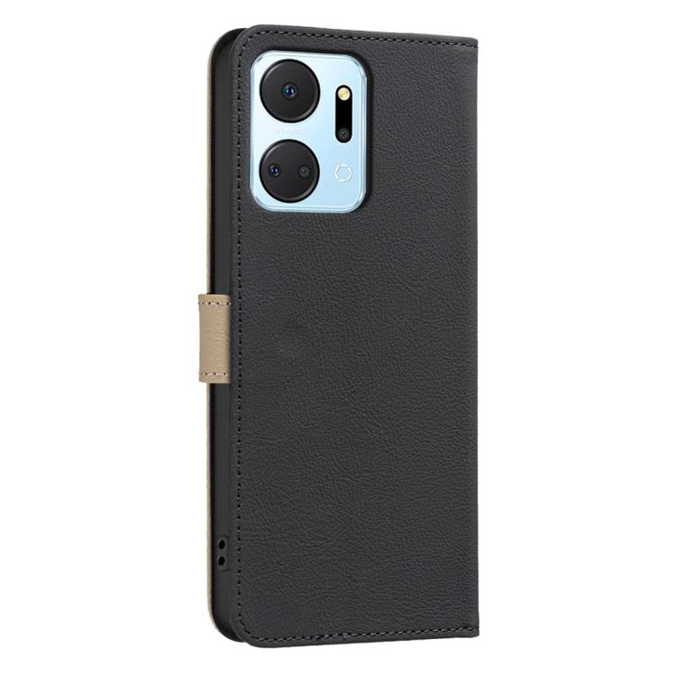 For Honor X7A Splicing Color Hollow Flower Pattern RFID Leather Phone Case