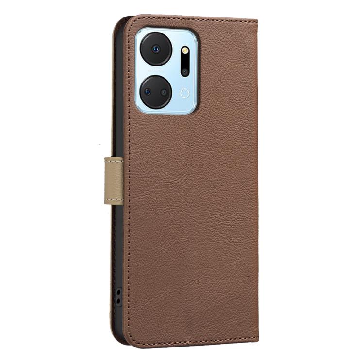 For Honor X7A Splicing Color Hollow Flower Pattern RFID Leather Phone Case