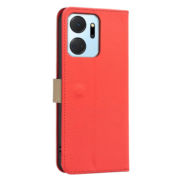 For Honor X7A Splicing Color Hollow Flower Pattern RFID Leather Phone Case