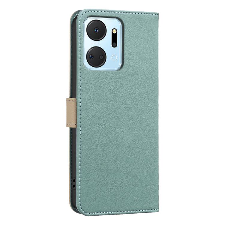 For Honor X7A Splicing Color Hollow Flower Pattern RFID Leather Phone Case