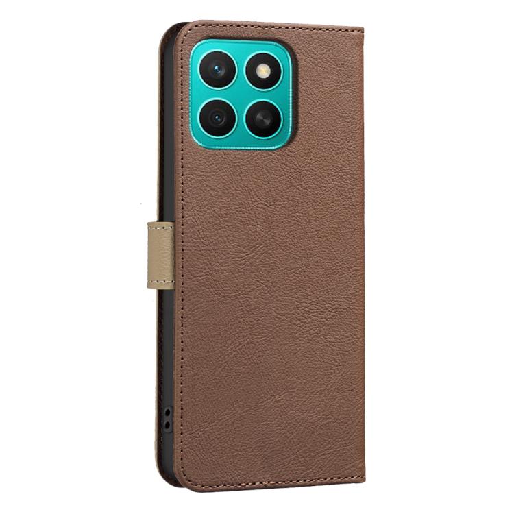 For Honor X8C Splicing Color Hollow Flower Pattern RFID Leather Phone Case