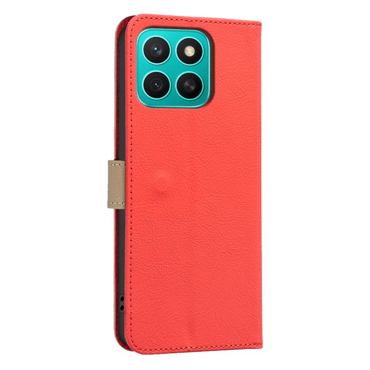 For Honor X8C Splicing Color Hollow Flower Pattern RFID Leather Phone Case
