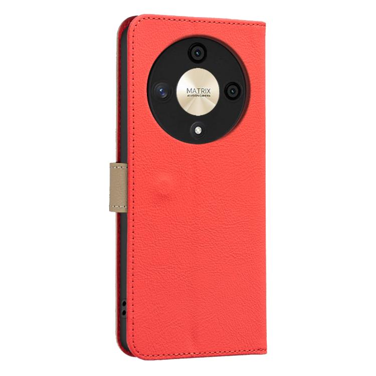 For Honor X9B / Magic6 Lite Splicing Color Hollow Flower Pattern RFID Leather Phone Case