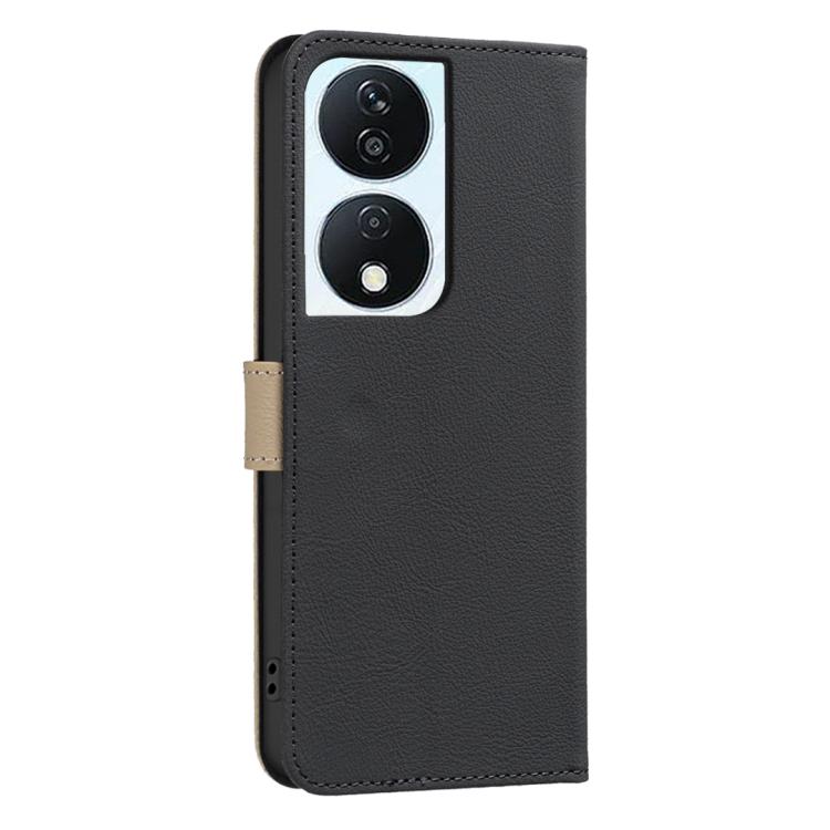 For Honor X7B Splicing Color Hollow Flower Pattern RFID Leather Phone Case