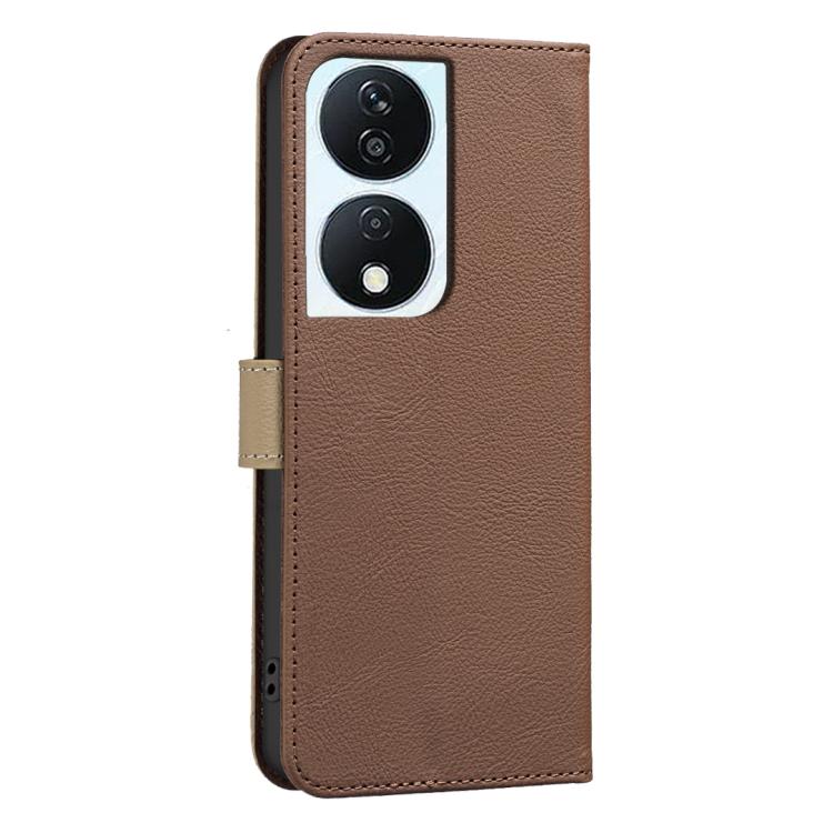 For Honor X7B Splicing Color Hollow Flower Pattern RFID Leather Phone Case