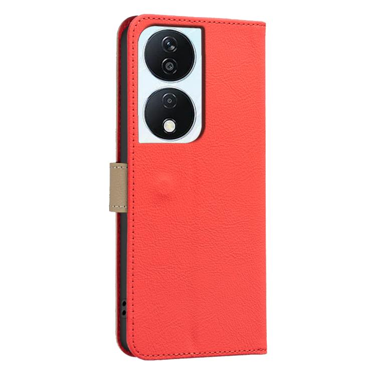 For Honor X7B Splicing Color Hollow Flower Pattern RFID Leather Phone Case