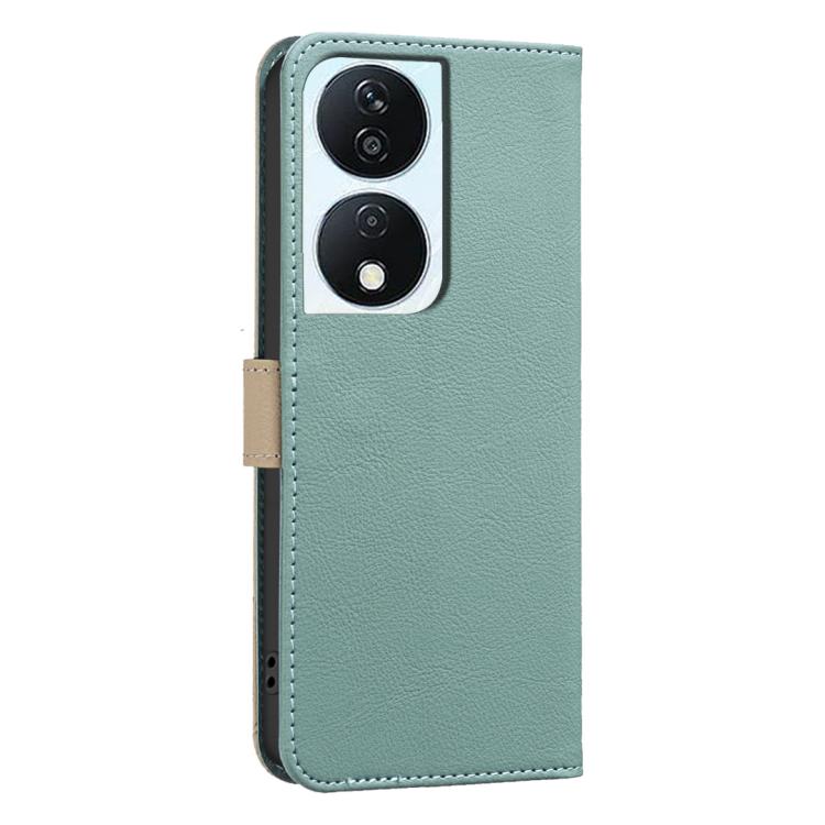 For Honor X7B Splicing Color Hollow Flower Pattern RFID Leather Phone Case