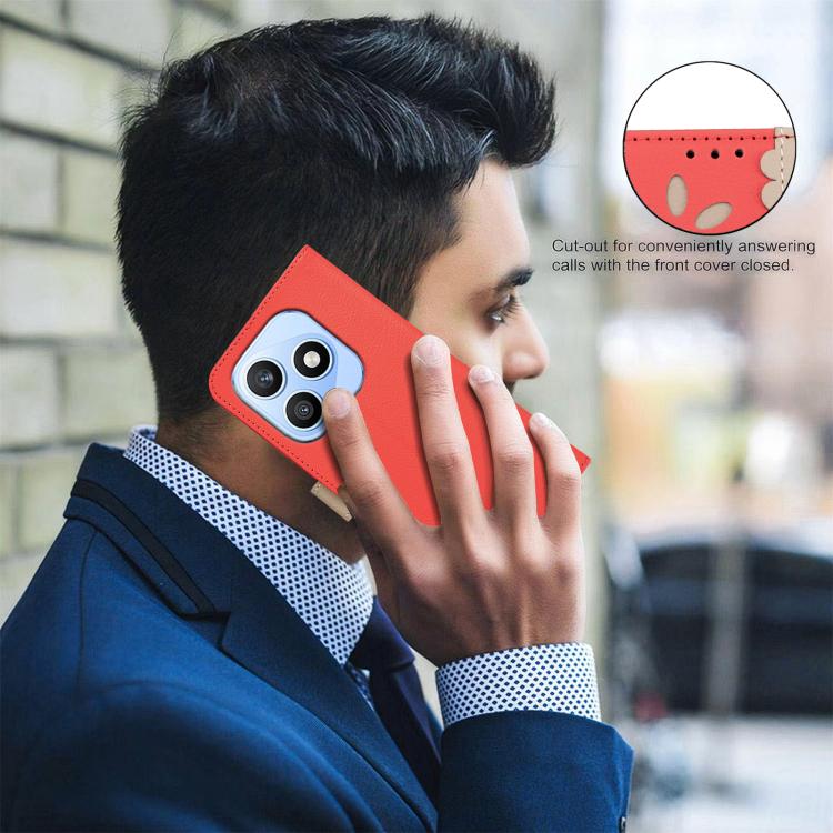 For Honor X8d 4G Splicing Color Hollow Flower Pattern RFID Leather Phone Case