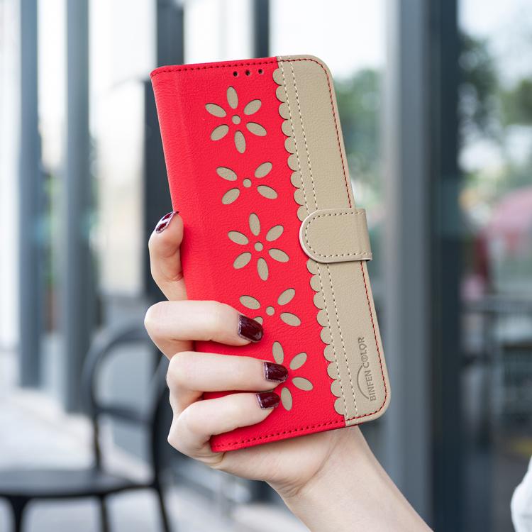 For Honor 600 Lite Global Splicing Color Hollow Flower Pattern RFID Leather Phone Case