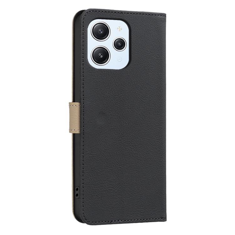 For Redmi 12 4G Splicing Color Hollow Flower Pattern RFID Leather Phone Case