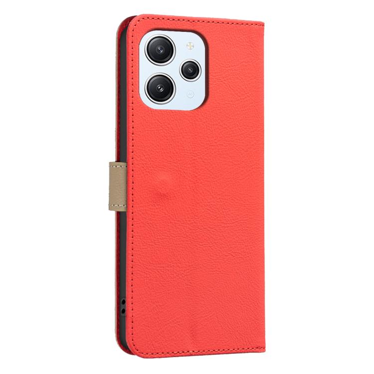 For Redmi 12 4G Splicing Color Hollow Flower Pattern RFID Leather Phone Case
