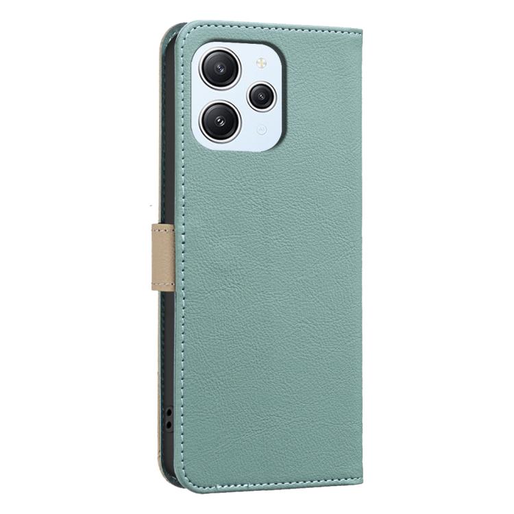 For Redmi 12 4G Splicing Color Hollow Flower Pattern RFID Leather Phone Case