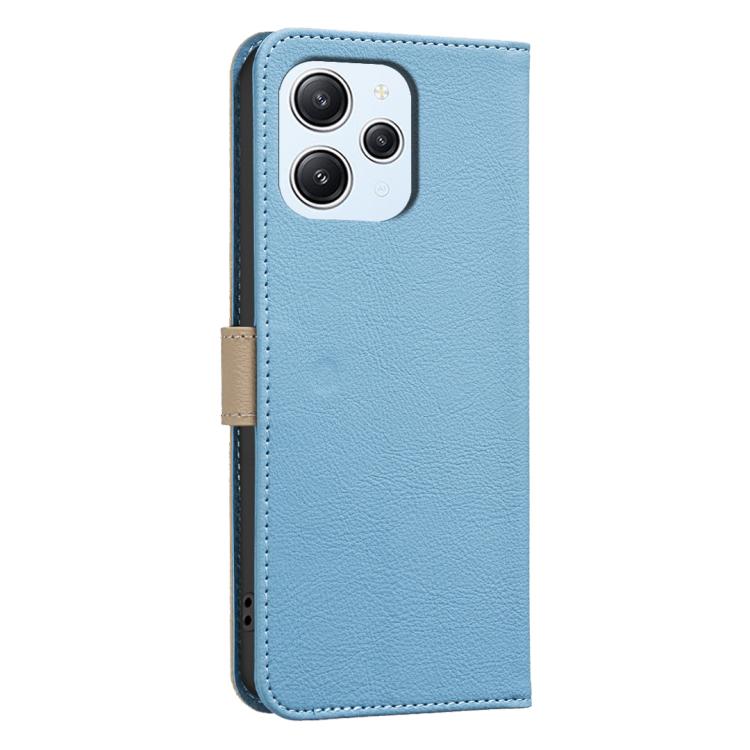 For Redmi 12 4G Splicing Color Hollow Flower Pattern RFID Leather Phone Case