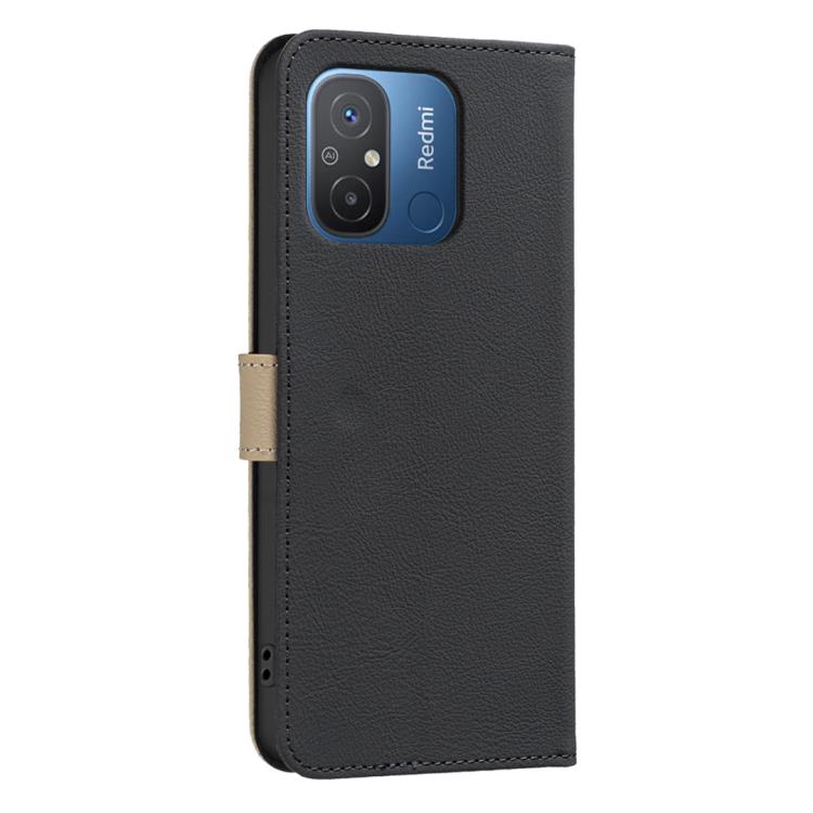 For Redmi 12C Splicing Color Hollow Flower Pattern RFID Leather Phone Case