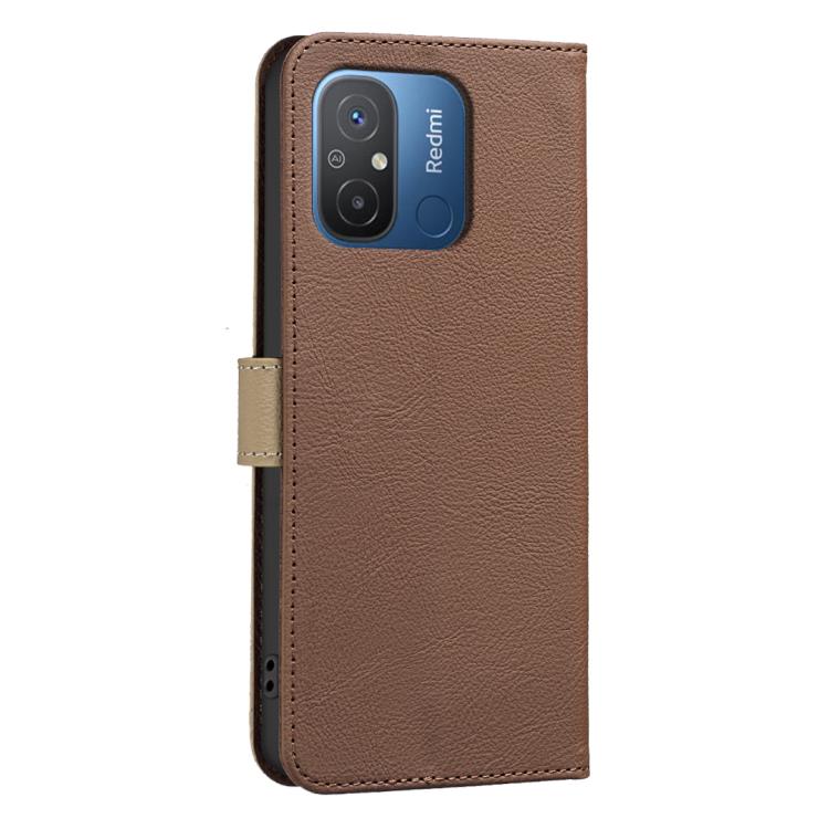 For Redmi 12C Splicing Color Hollow Flower Pattern RFID Leather Phone Case