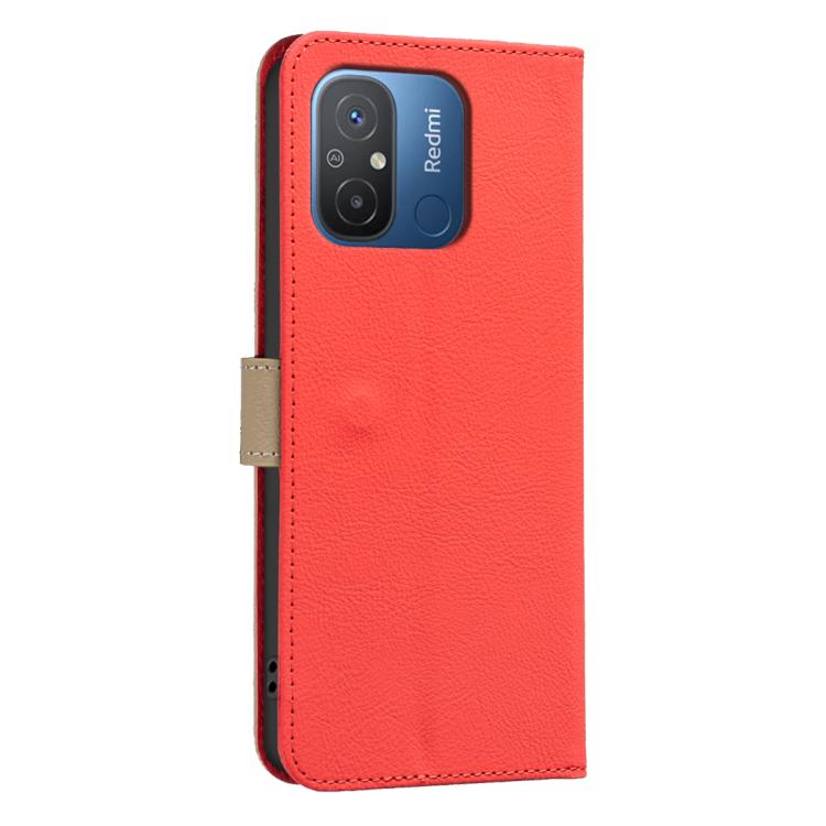 For Redmi 12C Splicing Color Hollow Flower Pattern RFID Leather Phone Case