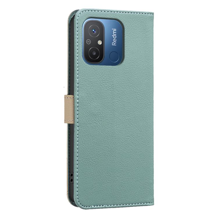For Redmi 12C Splicing Color Hollow Flower Pattern RFID Leather Phone Case