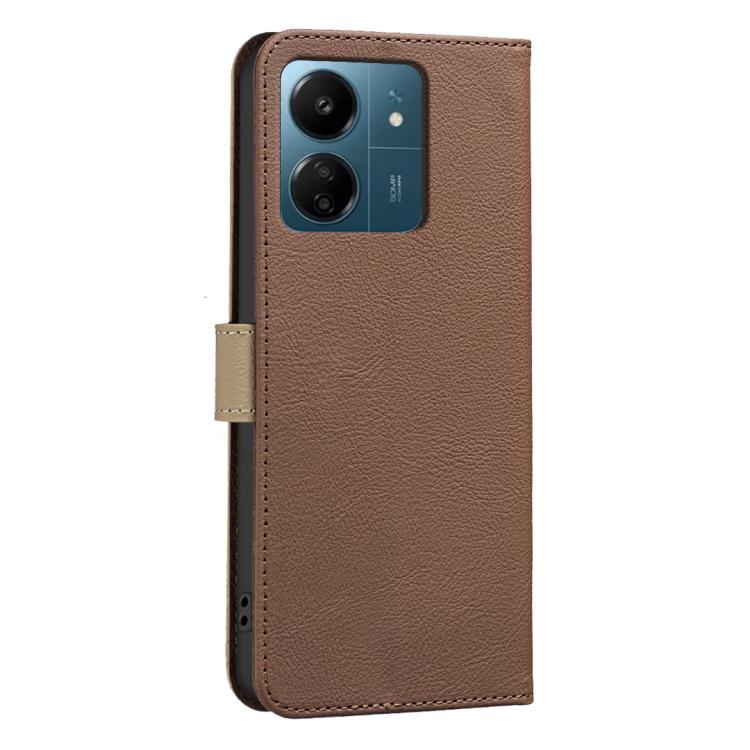 For Redmi 13C Splicing Color Hollow Flower Pattern RFID Leather Phone Case