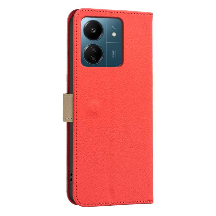 For Redmi 13C Splicing Color Hollow Flower Pattern RFID Leather Phone Case