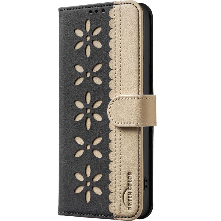 For Redmi A3 Splicing Color Hollow Flower Pattern RFID Leather Phone Case