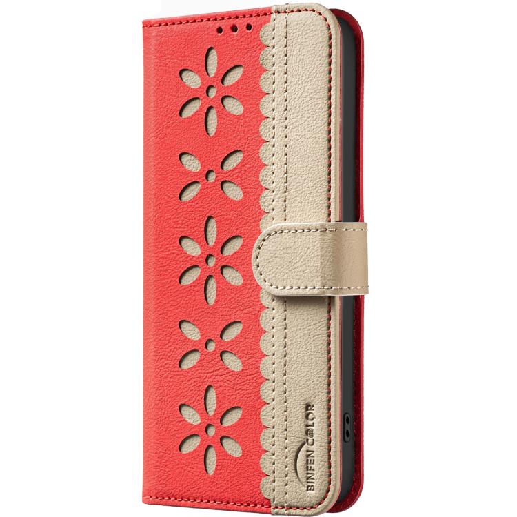 For Redmi A3 Splicing Color Hollow Flower Pattern RFID Leather Phone Case