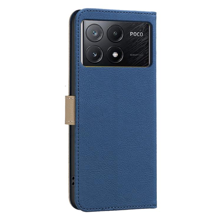 For Redmi K70E Splicing Color Hollow Flower Pattern RFID Leather Phone Case