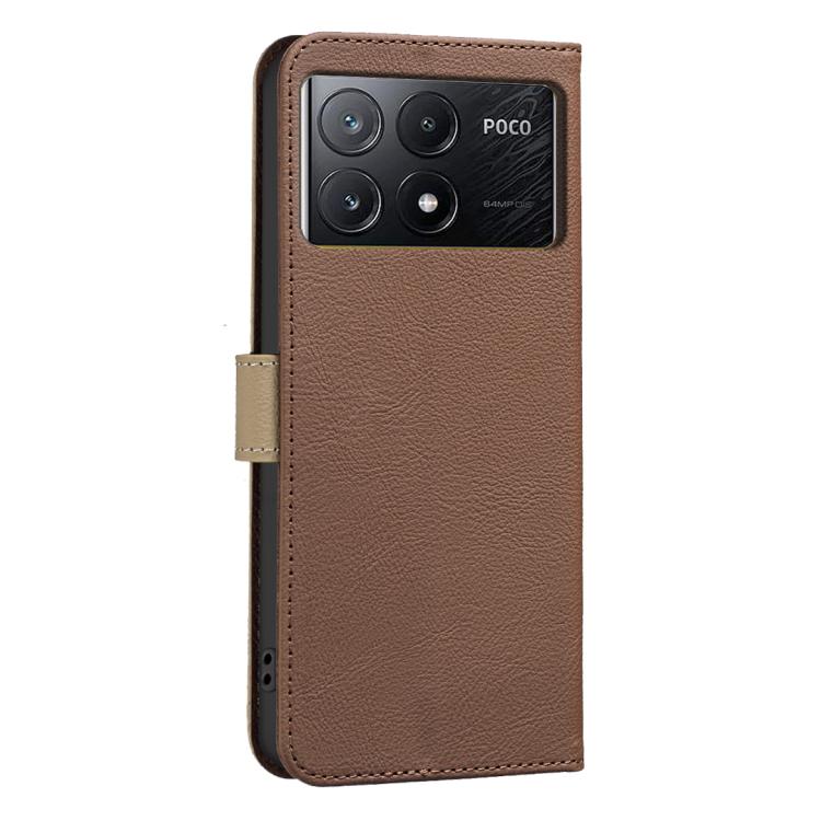 For Redmi K70E Splicing Color Hollow Flower Pattern RFID Leather Phone Case