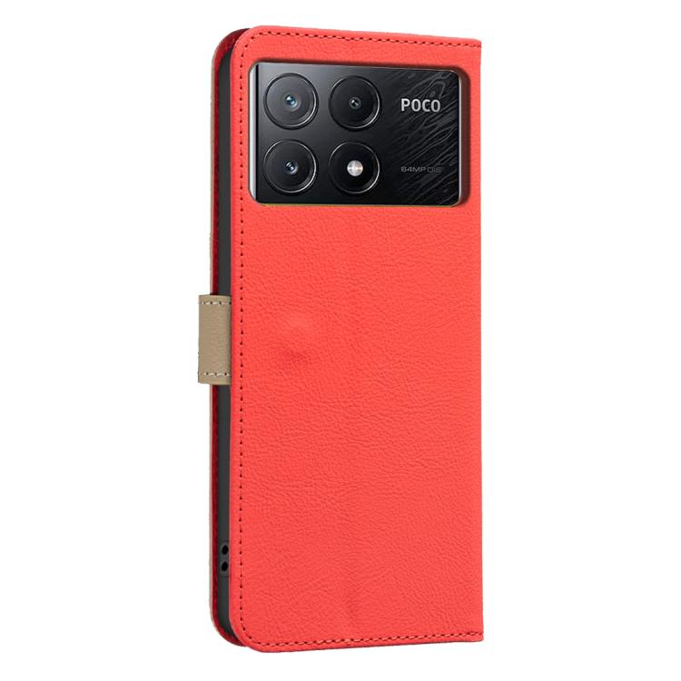 For Redmi K70E Splicing Color Hollow Flower Pattern RFID Leather Phone Case
